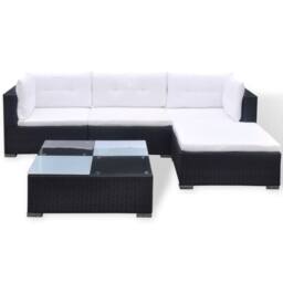 Berkfield Home 5 Piece Garden Lounge Set with Cushions Poly Rattan Black - thumbnail 4