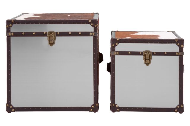 Orsina Brown & White Genuine Cowhide Storage Trunk Set, Chest Boxes - image 1