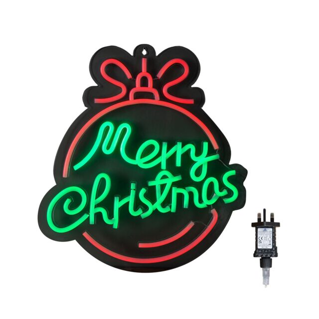 Samuel Alexander 38cm x 40cm Light up Red & Green Neon Flex Merry Christmas Ball in Black - Size: 38 cm x 40 cm - image 1