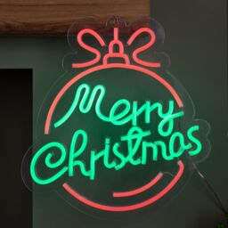 Samuel Alexander 38cm x 40cm Light up Red & Green Neon Flex Merry Christmas Ball in Black - Size: 38 cm x 40 cm - thumbnail 4