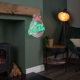 Samuel Alexander 38cm x 40cm Light up Red & Green Neon Flex Merry Christmas Ball in Black - Size: 38 cm x 40 cm - thumbnail 3