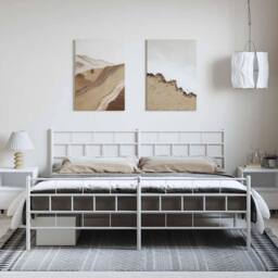 Berkfield Home Metal Bed Frame with Headboard & Footboard White 193x203 cm - thumbnail 4