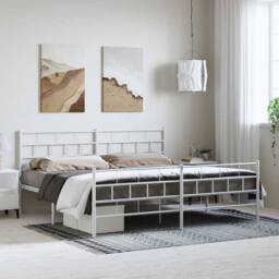 Berkfield Home Metal Bed Frame with Headboard & Footboard White 193x203 cm - thumbnail 2