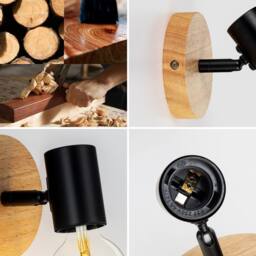 Pheashine Wall Lamp, Black Wood Base, E27 Lamp Holder Bulb included, Two-Pack in Brown - thumbnail 4