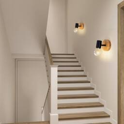 Pheashine Wall Lamp, Black Wood Base, E27 Lamp Holder Bulb included, Two-Pack in Brown - thumbnail 7