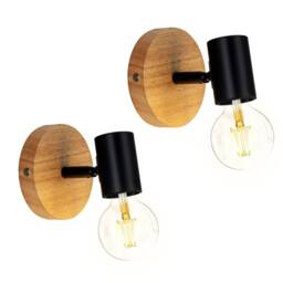 Pheashine Wall Lamp, Black Wood Base, E27 Lamp Holder Bulb included, Two-Pack in Brown - thumbnail 1