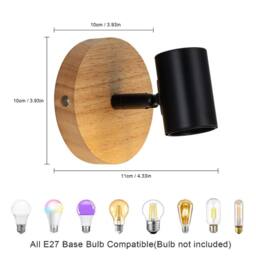 Pheashine Wall Lamp, Black Wood Base, E27 Lamp Holder Bulb included, Two-Pack in Brown - thumbnail 3