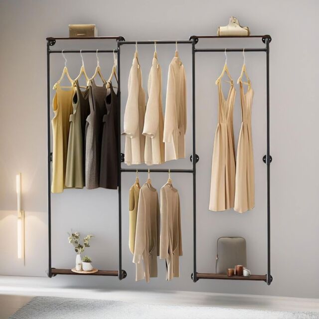FURNOS Heavy Duty Wall-Mounted Metal Clothes Rail Open Wardrobe in Black - image 1