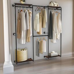 FURNOS Heavy Duty Wall-Mounted Metal Clothes Rail Open Wardrobe in Black - thumbnail 2