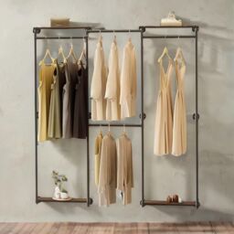 FURNOS Heavy Duty Wall-Mounted Metal Clothes Rail Open Wardrobe in Black - thumbnail 5