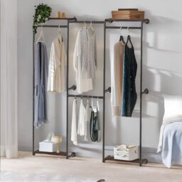 FURNOS Heavy Duty Wall-Mounted Metal Clothes Rail Open Wardrobe in Black - thumbnail 3
