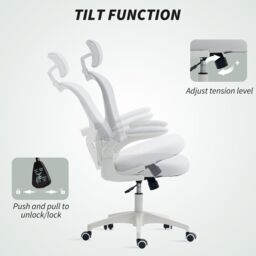 VINSETTO Mesh Chair with Headrest, 4D Lumbar Support, Flip-up Arm, White - thumbnail 6