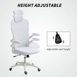 VINSETTO Mesh Chair with Headrest, 4D Lumbar Support, Flip-up Arm, White - thumbnail 4