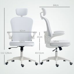 VINSETTO Mesh Chair with Headrest, 4D Lumbar Support, Flip-up Arm, White - thumbnail 3