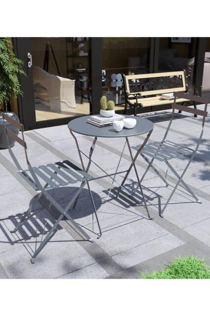 Home Discount Garden Vida Porto 2 Seater Metal Bistro Set Garden Furniture - 2 Chairs & Table in Dark Grey - image 1