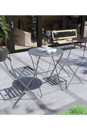 Home Discount Garden Vida Porto 2 Seater Metal Bistro Set Garden Furniture - 2 Chairs & Table in Dark Grey - thumbnail 1