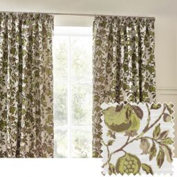 Wylder Tropics Pomegranate Floral Jacquard Pencil Pleat Curtains in Green - Size: 168 cm width x 183 cm drop - thumbnail 6