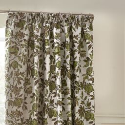 Wylder Tropics Pomegranate Floral Jacquard Pencil Pleat Curtains in Green - Size: 168 cm width x 183 cm drop - thumbnail 2