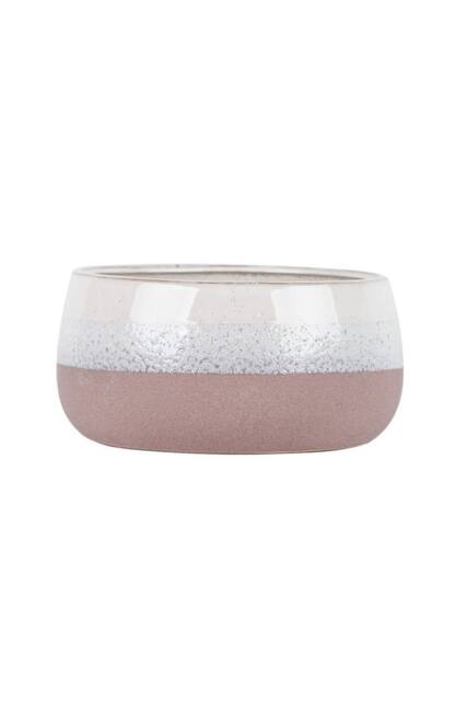 KDMD Hortus Pink & White Bordeaux Stoneware Pot 13.5cm H x 25.5cm Dia - image 1