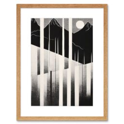 "Artery8 Wall Art Print Abstract Mountain Landscape Lake Sunrise Linocut Artwork Framed 9X7 Inch in Beige - Size: W7"" x H9""" - thumbnail 1