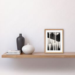 "Artery8 Wall Art Print Abstract Mountain Landscape Lake Sunrise Linocut Artwork Framed 9X7 Inch in Beige - Size: W7"" x H9""" - thumbnail 2