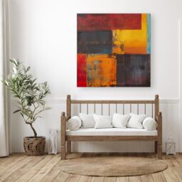 "Warren Reed - Designer Golden Blocks Of Abstract Canvas - Size: W30"" x H30""" - thumbnail 1