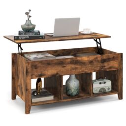 Costway Lift Top Coffee Table Modern Wooden Lift Top Dining Cocktail Table Living Room in Brown - thumbnail 1