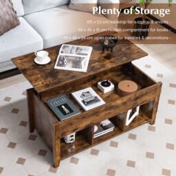 Costway Lift Top Coffee Table Modern Wooden Lift Top Dining Cocktail Table Living Room in Brown - thumbnail 3
