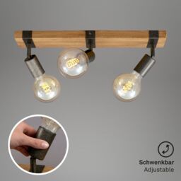 BRILONER Gunmetal Wood 3xE27 25W Requires Bulb Spotlight in Grey - thumbnail 5