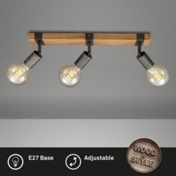 BRILONER Gunmetal Wood 3xE27 25W Requires Bulb Spotlight in Grey - thumbnail 2