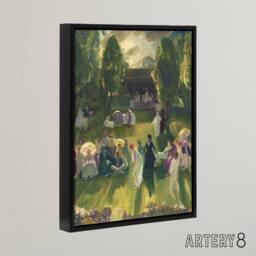 "Artery8 George Bellows Tennis at Newport Painting Detail Framed Canvas Art in Green - Size: W12"" x H16""" - thumbnail 2