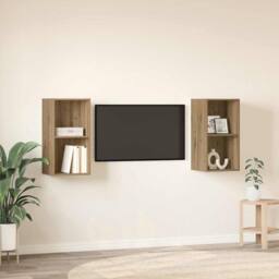 Berkfield Home Wall TV Cabinet 2 pcs Artisan oak 37 x 37 x 72 cm in Brown - thumbnail 4