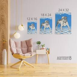 "Artery8 Dog Lover Bulldog Animal Portrait Moriz Jung Canvas Wall Art Print in Blue - Size: W18"" x H24""" - thumbnail 4