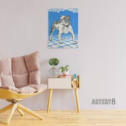 "Artery8 Dog Lover Bulldog Animal Portrait Moriz Jung Canvas Wall Art Print in Blue - Size: W18"" x H24""" - thumbnail 3