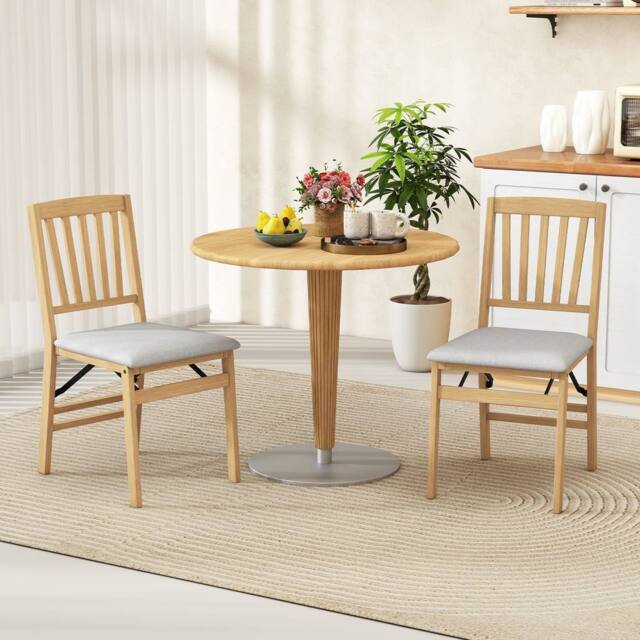 Costway Dining Chair Set of 2 Folding Chairs with Padded Seat in Natural - image 1