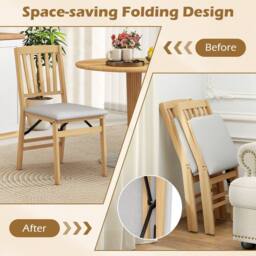 Costway Dining Chair Set of 2 Folding Chairs with Padded Seat in Natural - thumbnail 2