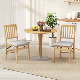 Costway Dining Chair Set of 2 Folding Chairs with Padded Seat in Natural - thumbnail 1