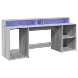 Berkfield Home Desk with LED Lights Grey Sonoma 200x55x91 cm Engineered Wood - Size: 200 x 55 x 91 cm - thumbnail 3