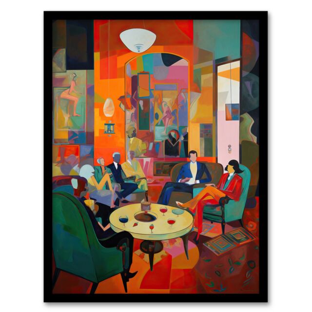 Artery8 The Cocktail Party Modern Colourful Abstract Kitsch Artwork Framed Wall Art Print A4 in Black - image 1