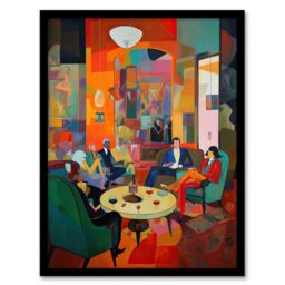 Artery8 The Cocktail Party Modern Colourful Abstract Kitsch Artwork Framed Wall Art Print A4 in Black - thumbnail 1