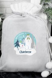 Personalised Memento Company Personalised The Snowman & the Snowdog® Luxury Silver Grey Pom Pom Sack in Light Grey - thumbnail 3