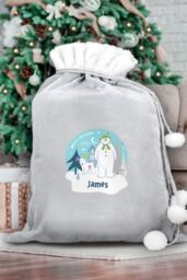 Personalised Memento Company Personalised The Snowman & the Snowdog® Luxury Silver Grey Pom Pom Sack in Light Grey - thumbnail 4