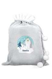 Personalised Memento Company Personalised The Snowman & the Snowdog® Luxury Silver Grey Pom Pom Sack in Light Grey - thumbnail 1
