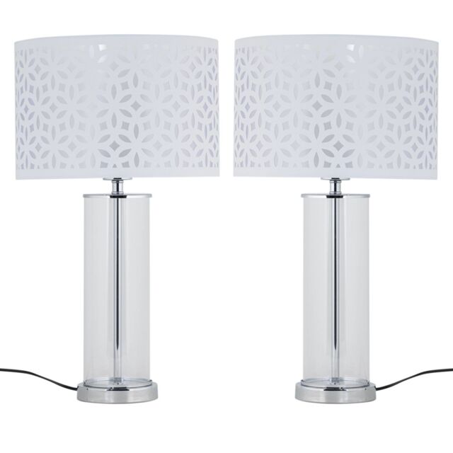 First Choice Lighting Set of 2 Aura - Chrome Table Lamps with White Cut Out Shades in Silver - image 1
