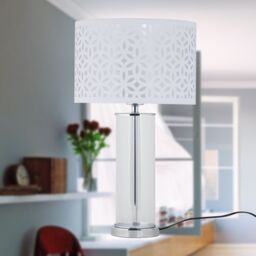 First Choice Lighting Set of 2 Aura - Chrome Table Lamps with White Cut Out Shades in Silver - thumbnail 8