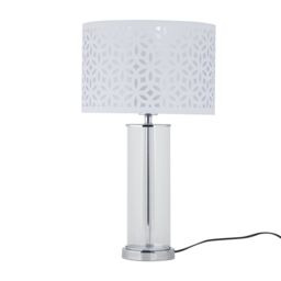 First Choice Lighting Set of 2 Aura - Chrome Table Lamps with White Cut Out Shades in Silver - thumbnail 2