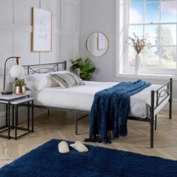 Home Source Metal Frame Bed Childrens Kids Bedframe with Headoard Dark Grey - Size: Small Double - thumbnail 3