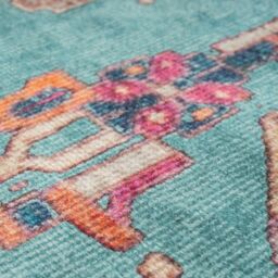 Kukoon Teal Pink Multicolour Distressed Persian Style Non Slip Washable Low Pile Rug in Fuchsia - Size: 60 cm x 240 cm - thumbnail 4