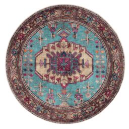 Kukoon Teal Pink Multicolour Distressed Persian Style Non Slip Washable Low Pile Rug in Fuchsia - Size: 60 cm x 240 cm - thumbnail 6