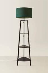 ValueLights Hiru Black 3 Tier Shelf Floor Lamp with Large Drum Shade & Bulb in Bottle Green - thumbnail 3